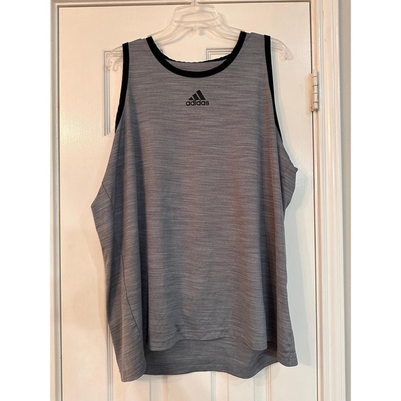 Adidas Mens 2XL Heathered Grey Athletic Workout Tank Top Sleeveless Sporty - Picture 2 of 6